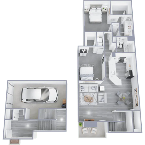 Floor plan for 2 beds, 2 baths, 1202 sqft